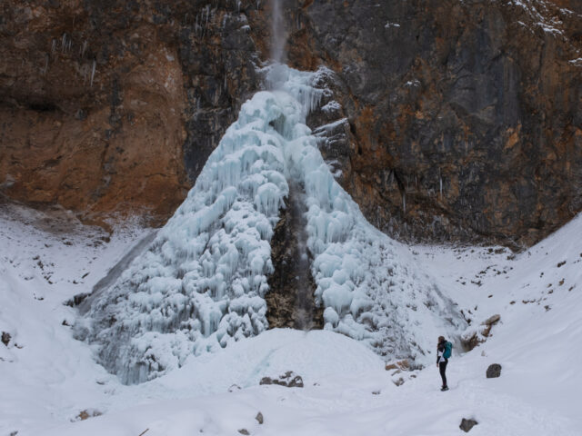 Winter hike to the beautiful Rinka Waterfall in Logar Valley